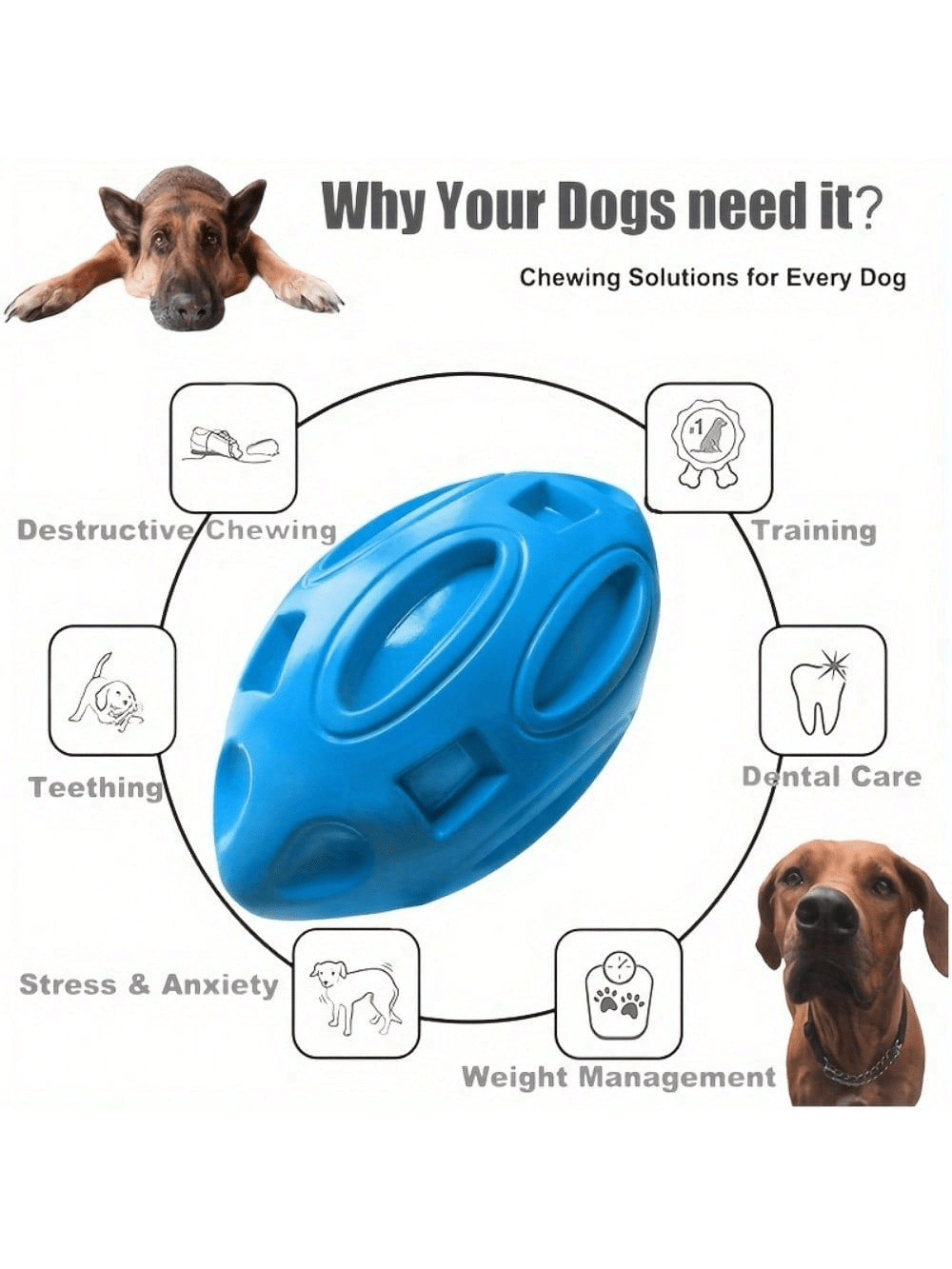 Indestructible Dog Chew Toy - 1PC Indestructible Squeaky Rugby Ball Dog