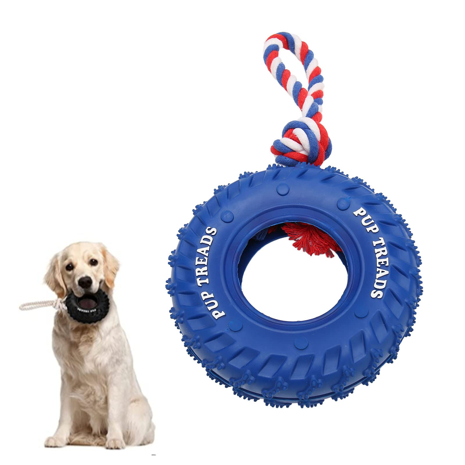 Indestructible Dog Chew Toy - Natural Rubber Tire & Organic Cotton