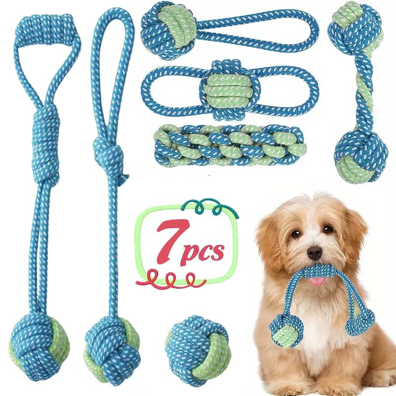 Dog Rope Toy Aggressive Chewers - 7pcs Interactive Knot Toys Durable Training