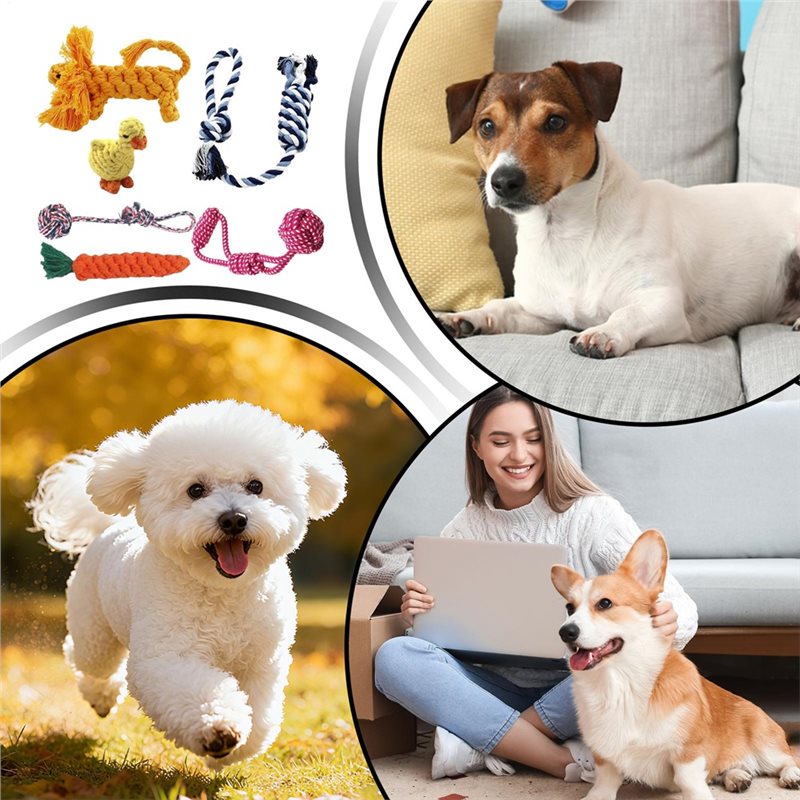 Rope For Dogs 6 Pieces Cotton  - Dog Rope Toy Aggressive Chewers 评论和价格
