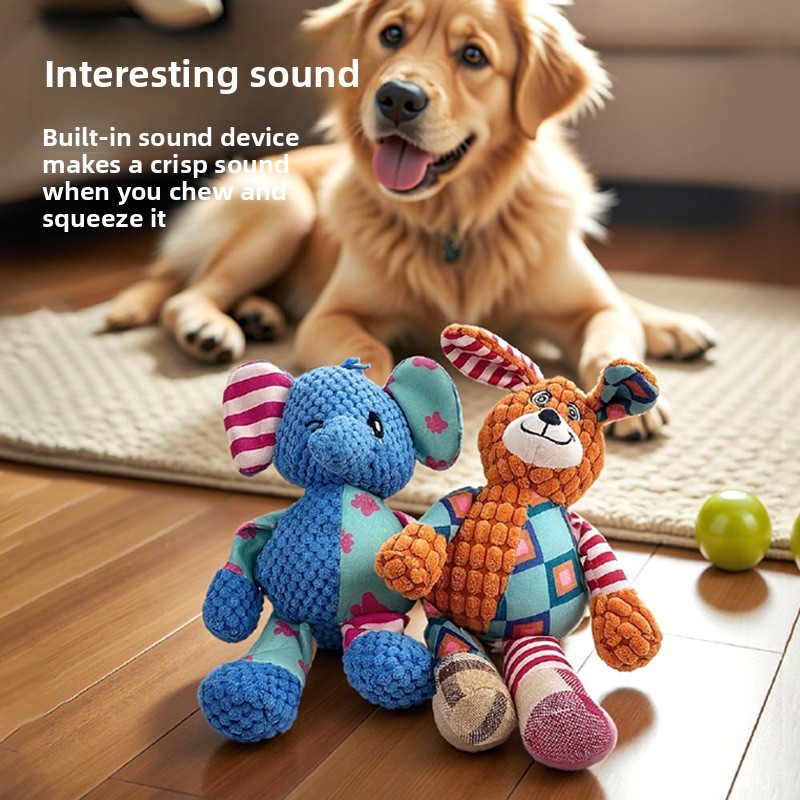 Cartoon Colorful Patchwork Plu - Interactive Squeaky Plush Dog Toy 评论和价格