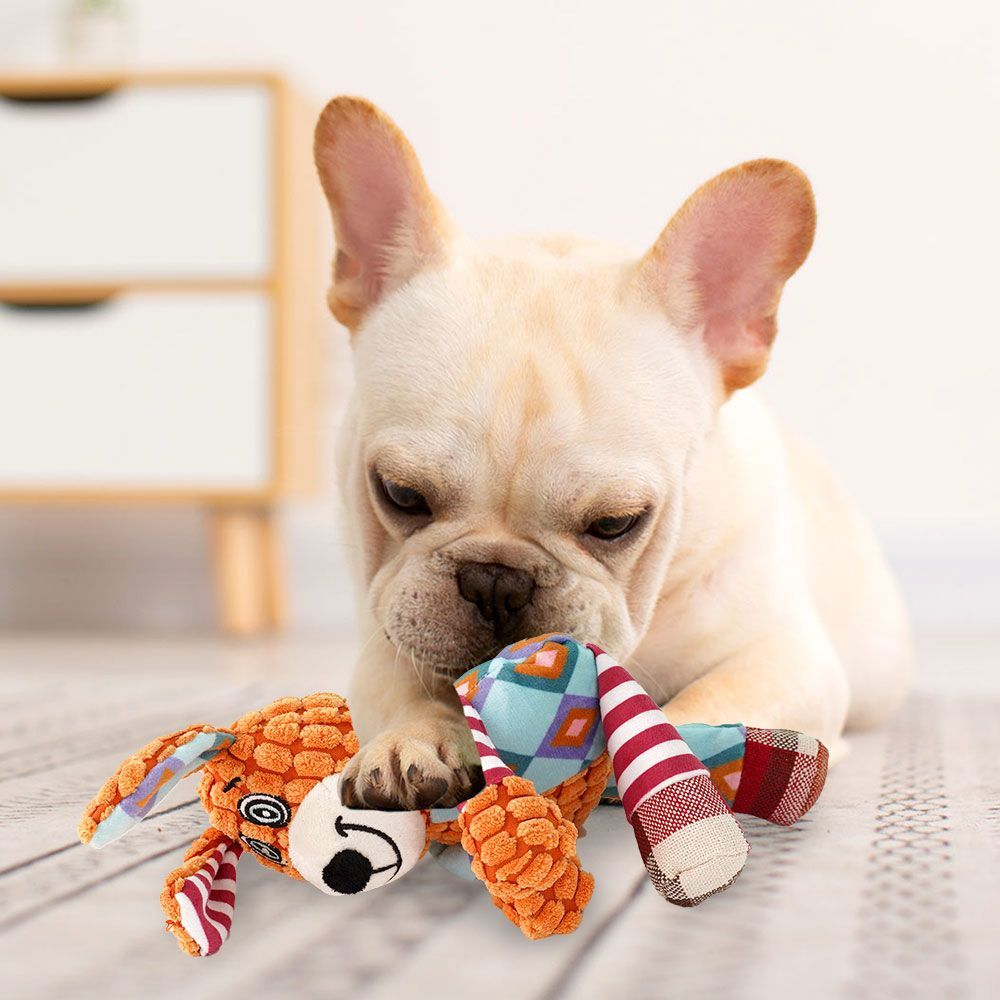 Cartoon Colorful Patchwork Plu - Interactive Squeaky Plush Dog Toy 评论和价格