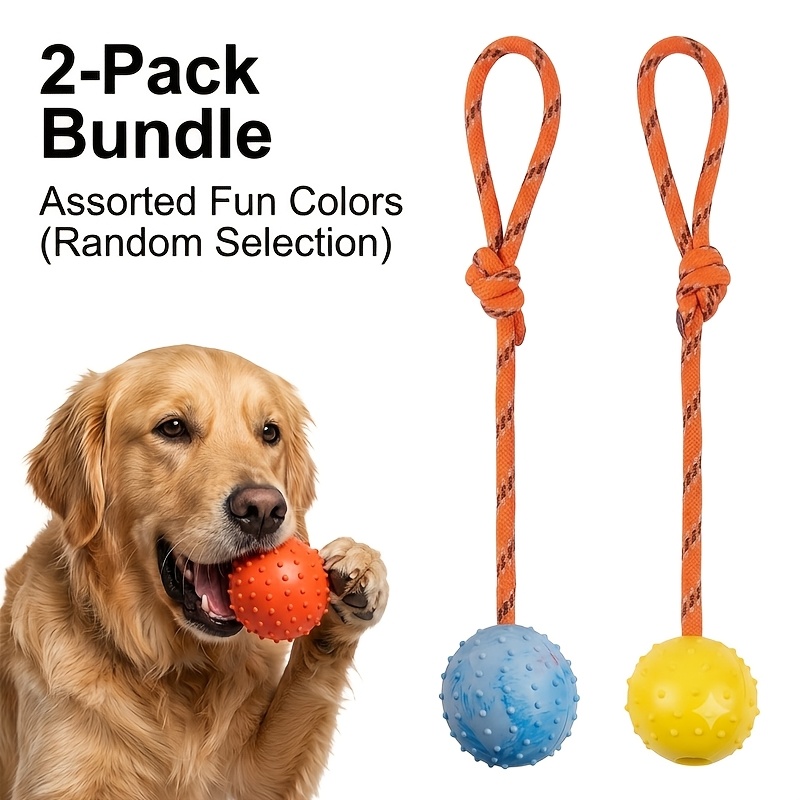 2-Pack Durable Rubber Dog Ball - Dog Rope Toy Aggressive Chewers 评论和价格